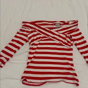 Red and White Striped Off-Shoulder Top